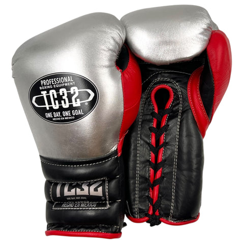 GUANTES DE BOXEO MX SERIES – LEGACY – PLATA CON NEGRO Y ROJO – 16OZ